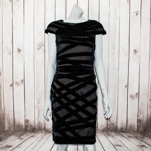 TADASHI SHOJI Women's Black Velvet Striped Dress Size 8